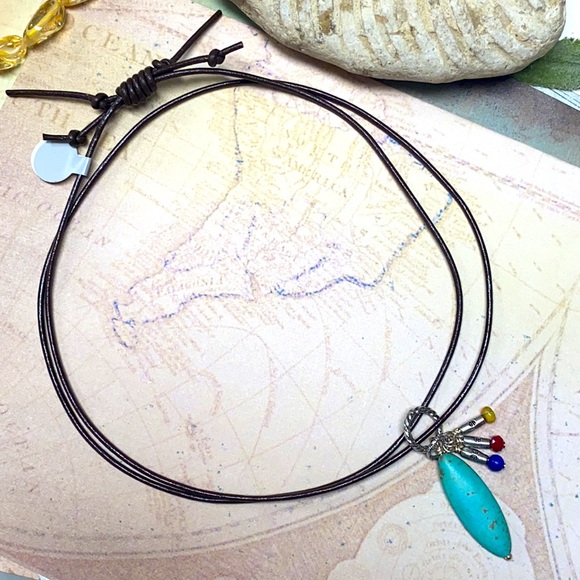 NWT Rustic leather necklace colorful adjust to 28” - Picture 4 of 8